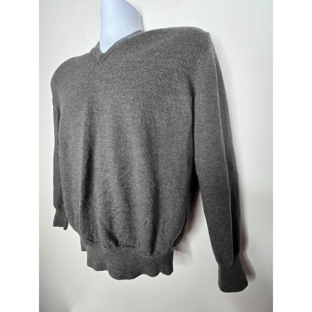 VALENTINO Logo Studio Gray Men's XL 52 Sweater Merino Wool V-Neck Vintage Italy
